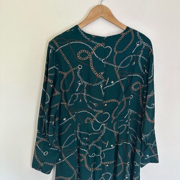 Hobbs London Women’s Angela Chain Print Leaf Green Long Sleeve Empire Midi Dress - Picture 15 of 16